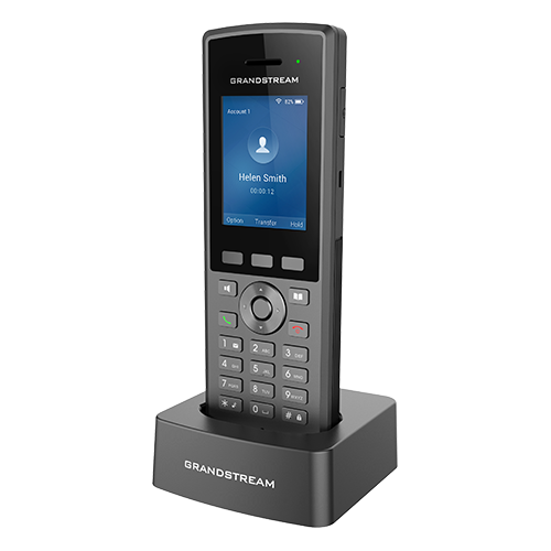 هاتف IP لاسلكي متين (Ruggedized) يعمل عبر Wi-Fi، بمعيار حماية IP67، ويدعم حسابي SIP وخطين، مع شاشة LCD وبطارية ليثيوم-أيون بسعة Grandstream WP8252000mAh