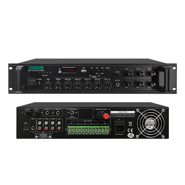 مضخم صوت وميكسر موسيقى بقدرة 350 واط، يدعم النداء الصوتي لـ 6 مناطق مستقلة، مع SD / USB / FM وتحكم منفصل بمستوى الصوت لكل منطقة موديل MP1010U
