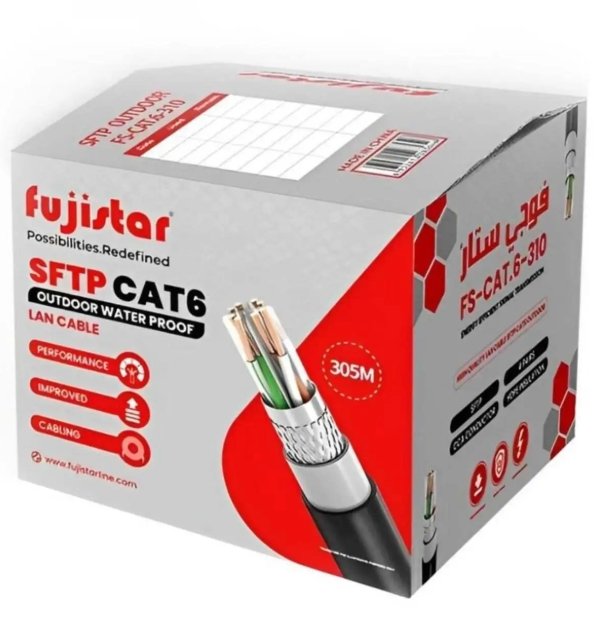 كابل شبكة Fujistar FS CAT6 310 - كابل إيثرنت خارجي مقاوم للماء بطول 305 متر SFTP