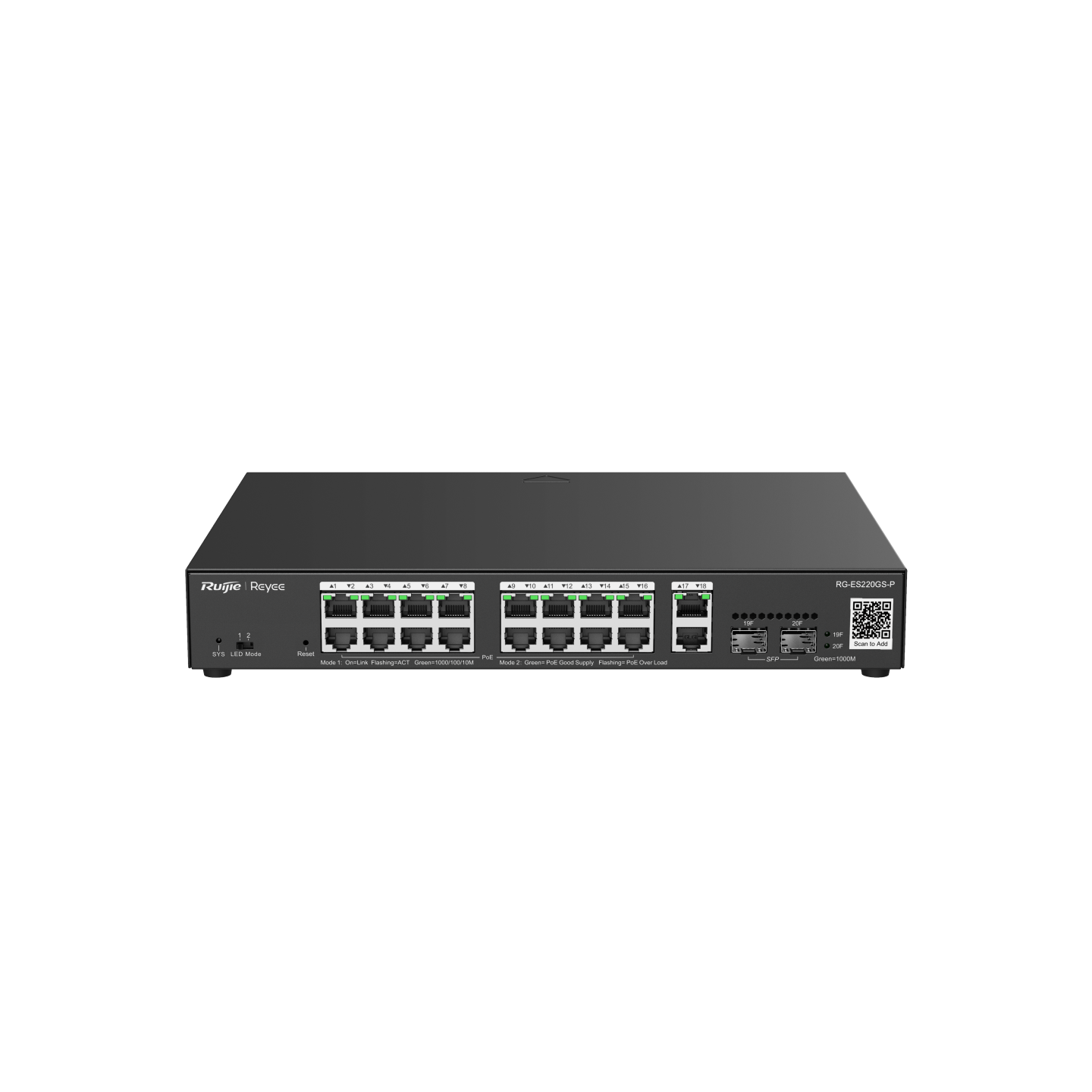 سويتش جيجابت ذكي مُدار عبر السحابة (Smart Cloud Managed) مزود بـ 20 منفذًا مع دعم تقنية PoE موديل RG-ES220GS-P